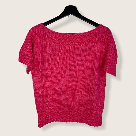 Vintage Knit Short Sleeve Wide Neck Geometric Pattern Top Large - Image 2