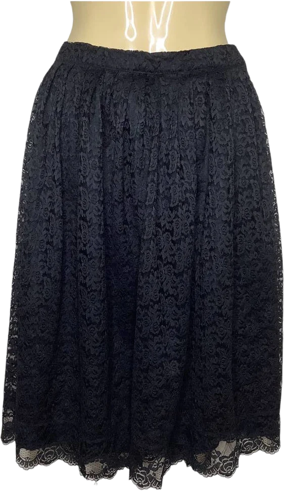 Vintage Lace Skirt Xs Black 80s A-Line Floral Knee Length Western Prairie Goth by Montgomery Ward