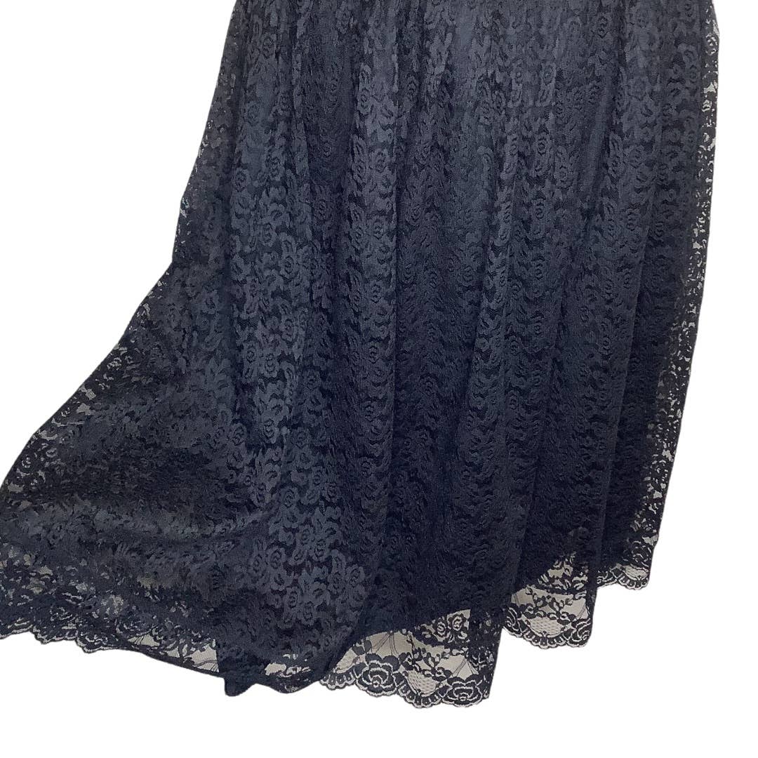 Vintage Lace Skirt Xs Black 80s A-Line Floral Knee Length Western Prairie Goth by Montgomery Ward - Image 2