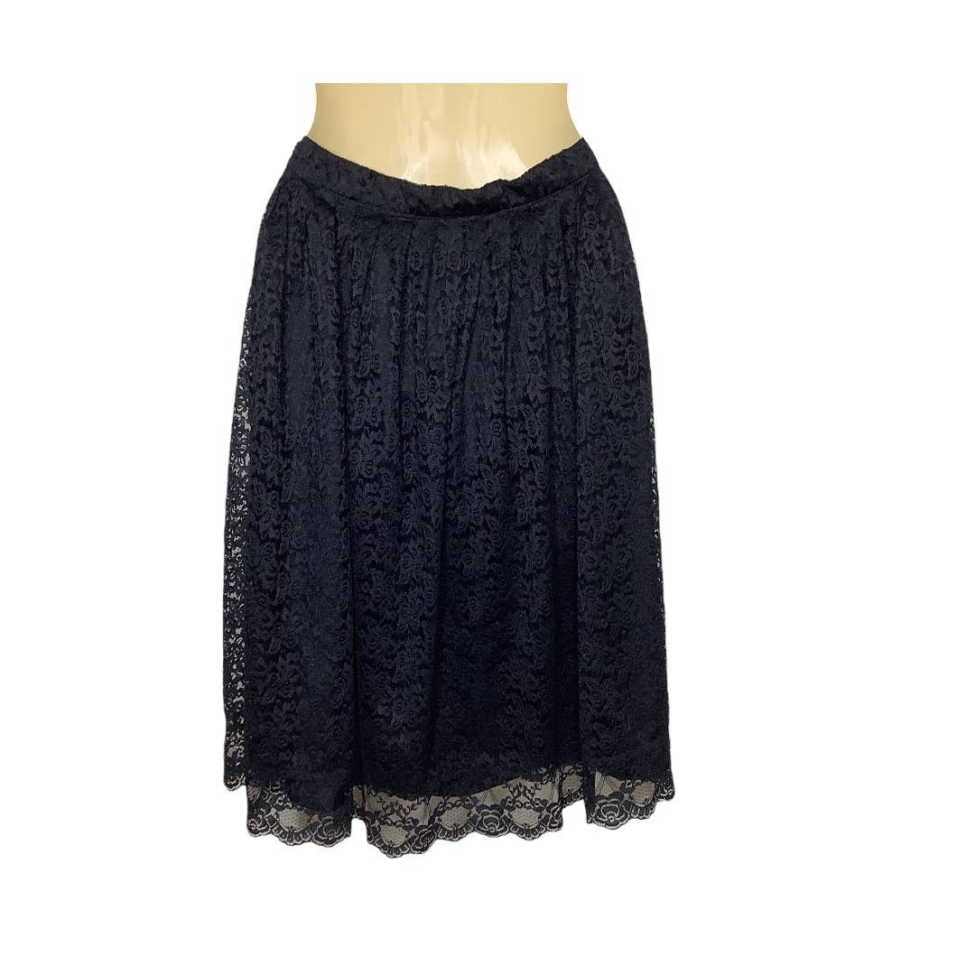 Vintage Lace Skirt Xs Black 80s A-Line Floral Knee Length Western Prairie Goth by Montgomery Ward - Image 3