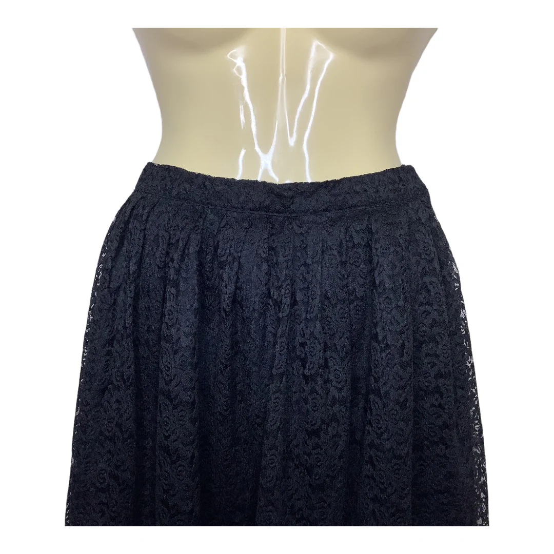 Vintage Lace Skirt Xs Black 80s A-Line Floral Knee Length Western Prairie Goth by Montgomery Ward - Image 5