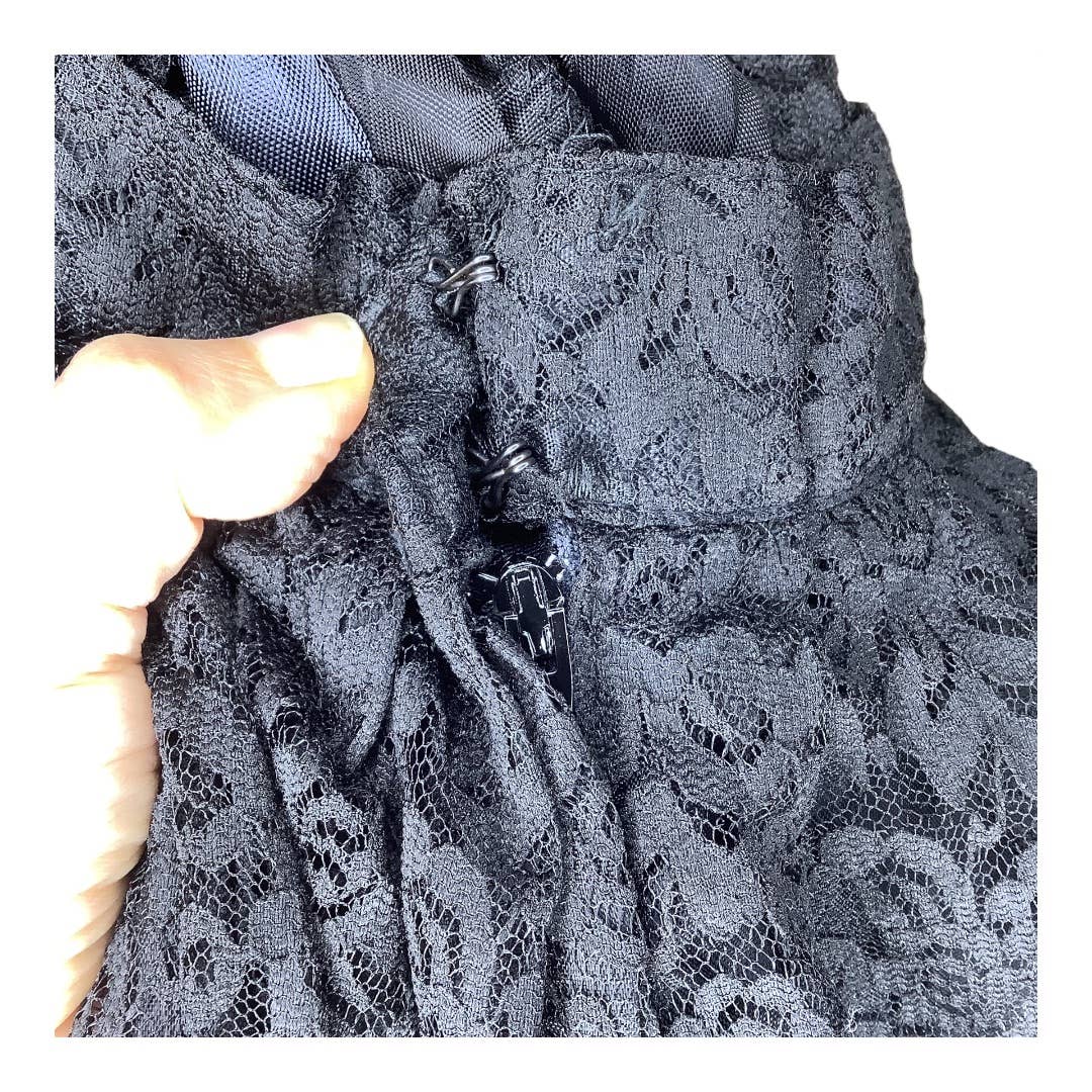 Vintage Lace Skirt Xs Black 80s A-Line Floral Knee Length Western Prairie Goth by Montgomery Ward - Image 8