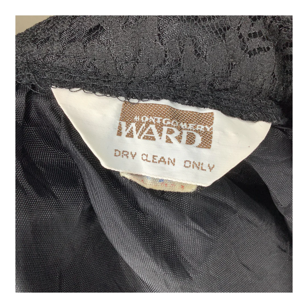 Vintage Lace Skirt Xs Black 80s A-Line Floral Knee Length Western Prairie Goth by Montgomery Ward - Image 9