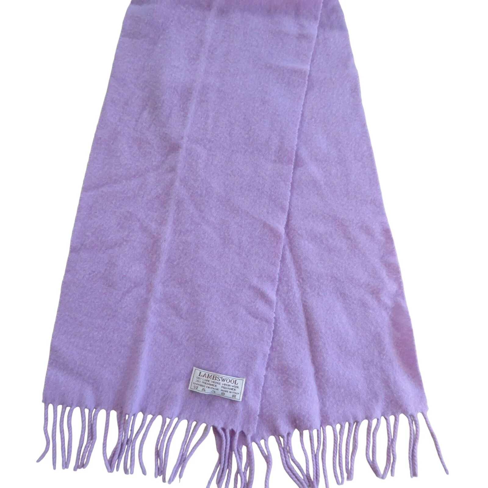 Vintage Lambswool Scarf Lavender Fringe Made In Italy 48 X 10 - Image 4