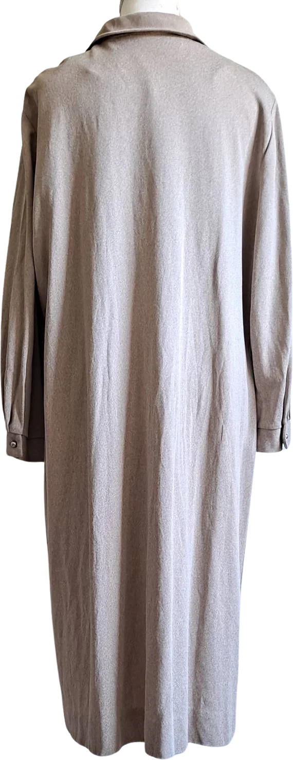 60s Vintage Long Sleeve Pleated Taupe Brown Dress - Image 2