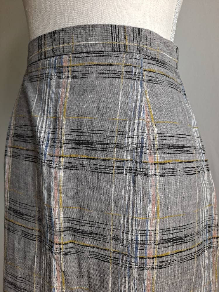 70s/80s Vintage Gray Plaid High Waist Skirt - Image 6