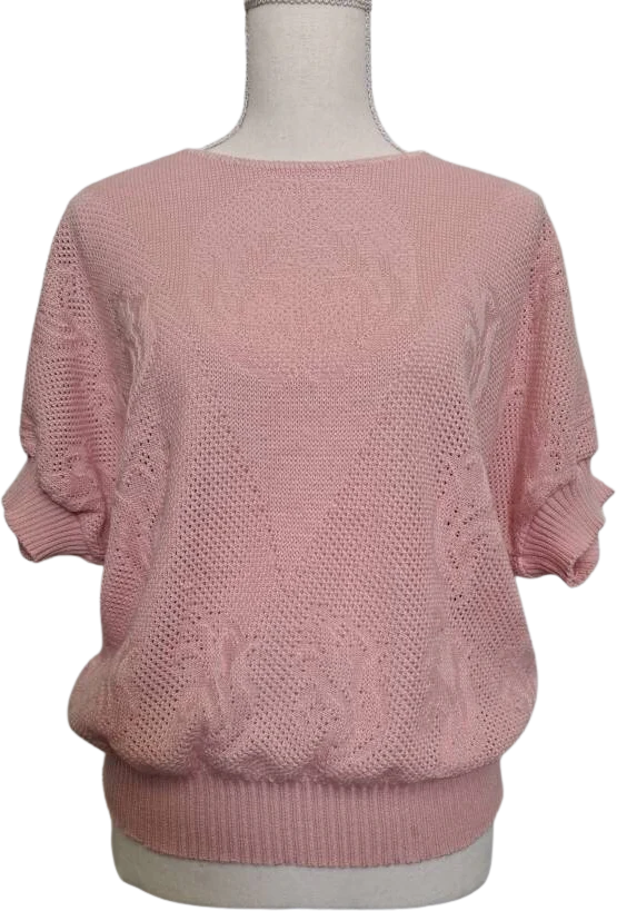 Vintage Late 70s Early 80s Keneth Too! Pink Short Dolman Sleeve Lightweight Acrylic Knit Sweater by Keneth Too!
