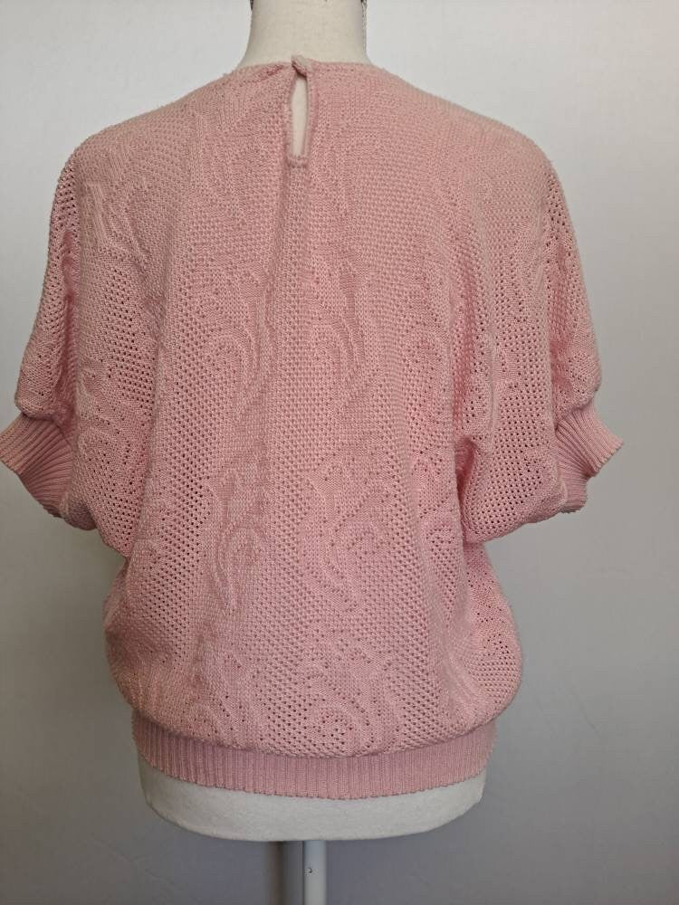 Vintage Late 70s Early 80s Keneth Too! Pink Short Dolman Sleeve Lightweight Acrylic Knit Sweater by Keneth Too! - Image 6