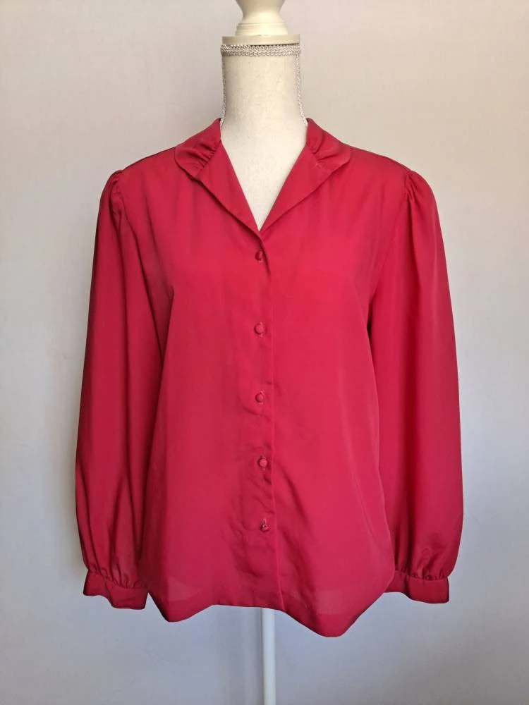 70s Red Peter Pan Collar Blouse By Ship'n Shore - Image 4