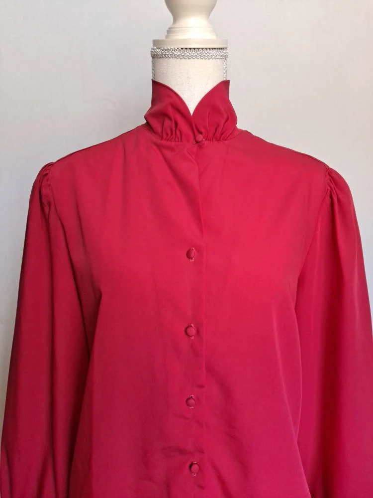 70s Red Peter Pan Collar Blouse By Ship'n Shore - Image 5