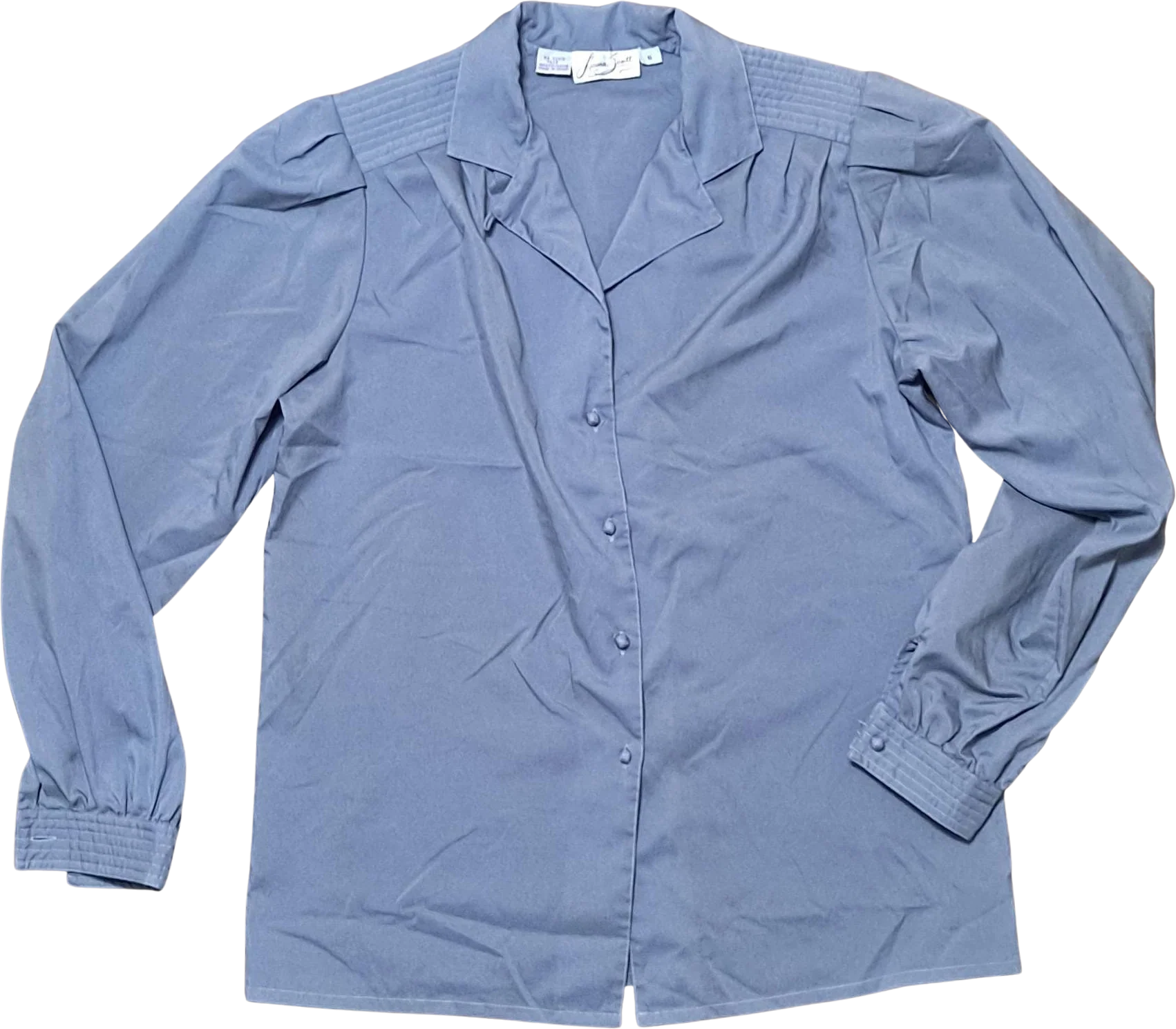 70s Vintage Gray Blue Blouse With Puffed Sleeves By Laura Scott - Image 2