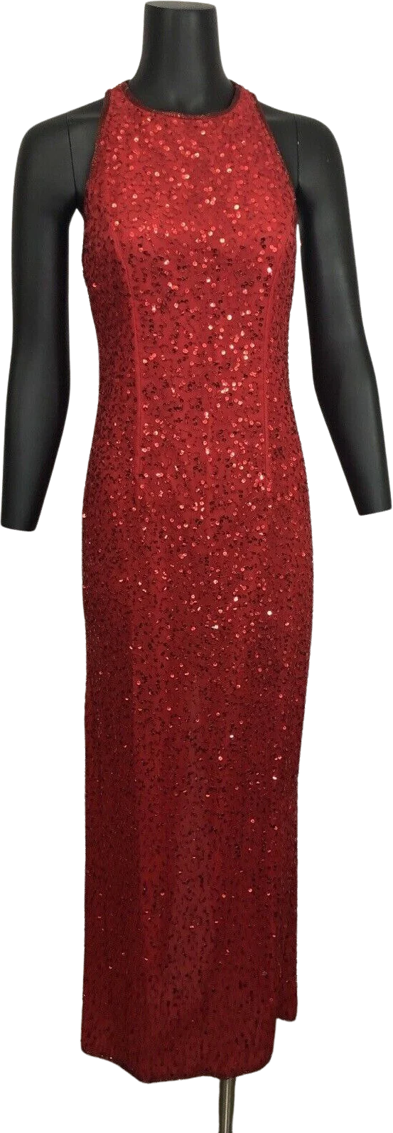 90s Vintage Laurence Kazar Silk Long Red Beaded Dress Sequins Gown S By Laurence Kazar