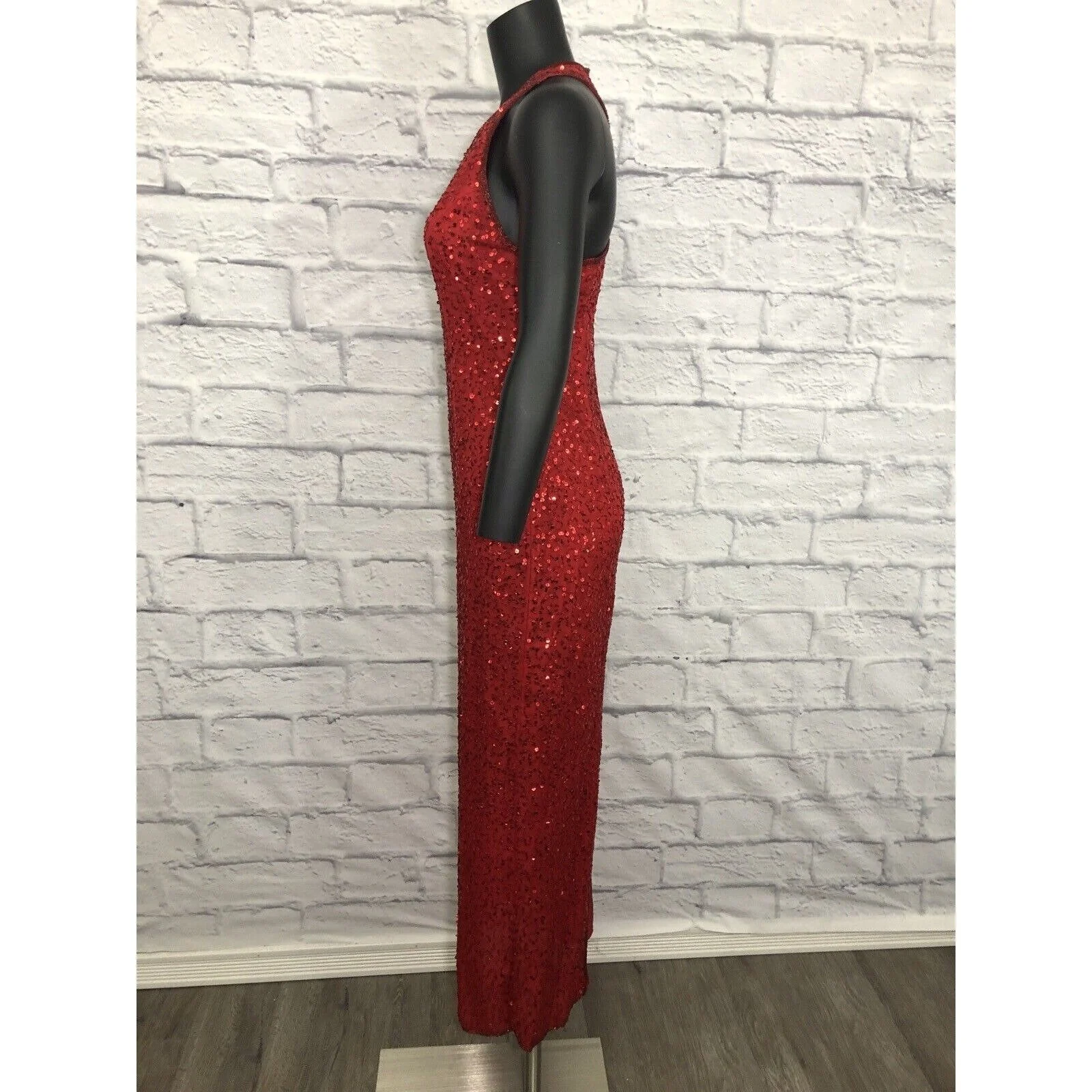 90s Vintage Laurence Kazar Silk Long Red Beaded Dress Sequins Gown S By Laurence Kazar - Image 6