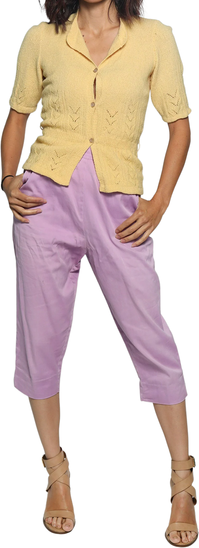 Vintage Lavender Clam Diggers 60s Purple Cotton Pedal Pushers Skinny Fitted Capri Cigarette Pants 24 Inch Waist Small