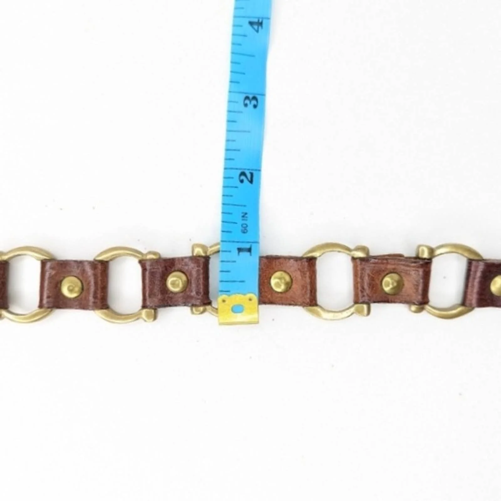Vintage Leather and Brass Chain Link Belt - Image 7