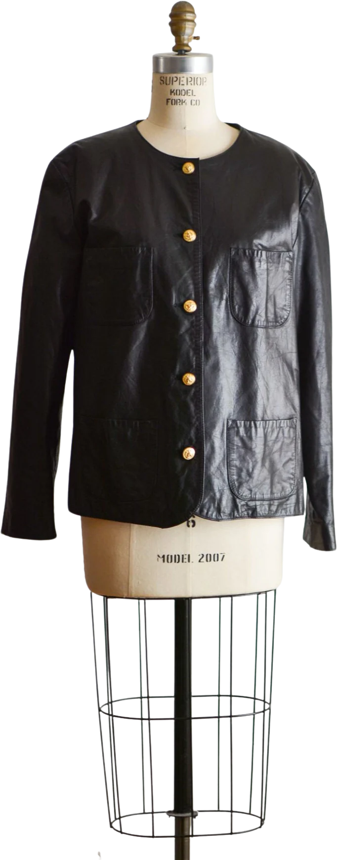 Vintage Leather Jacket Black Size Medium Buttoned Down by Pia Rucci