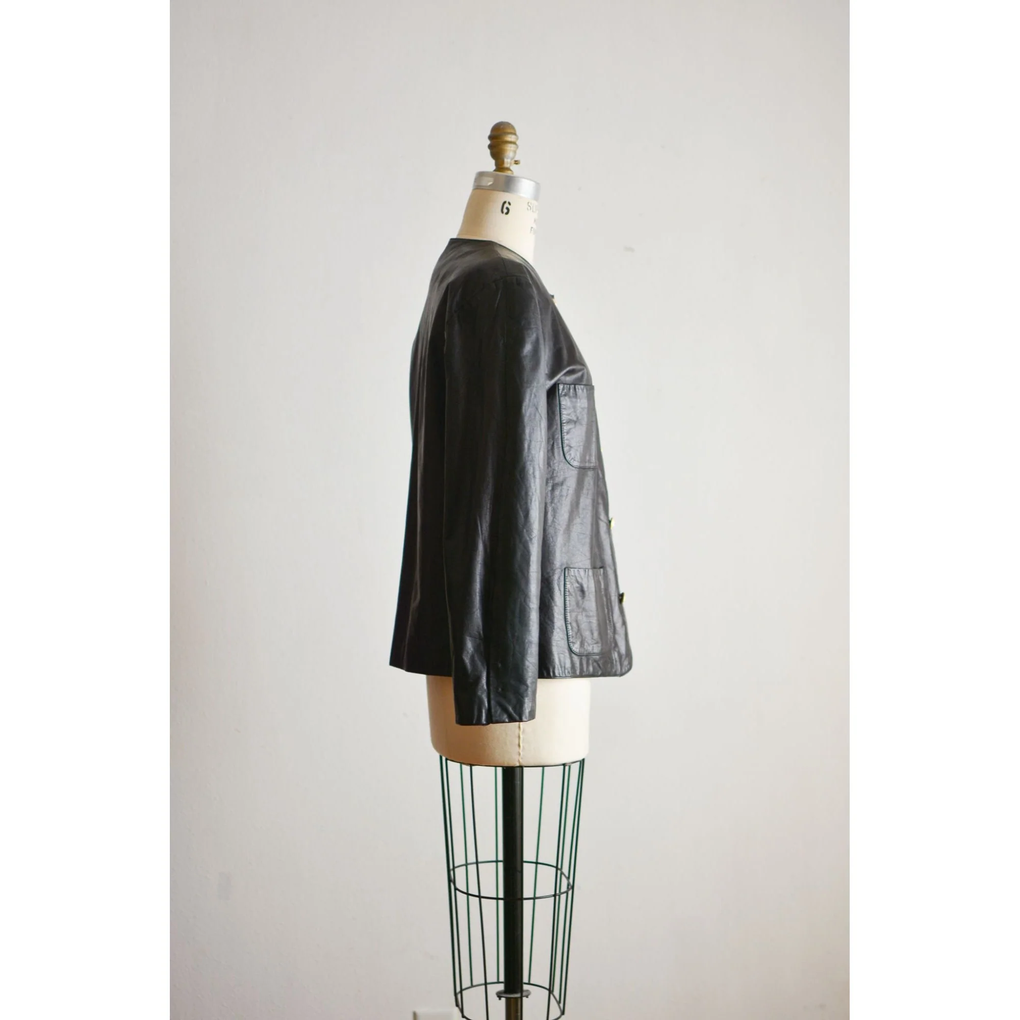 Vintage Leather Jacket Black Size Medium Buttoned Down by Pia Rucci - Image 5