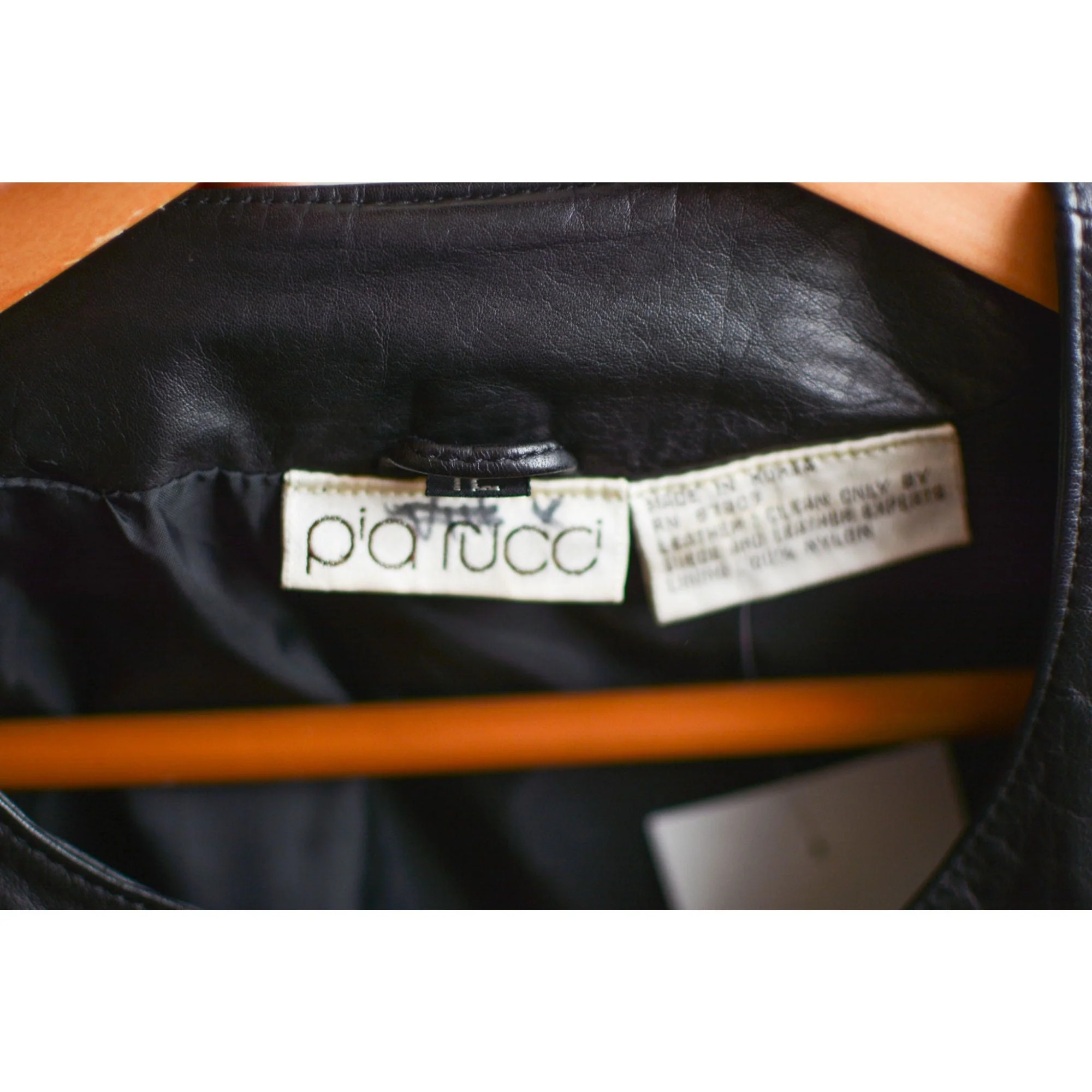 Vintage Leather Jacket Black Size Medium Buttoned Down by Pia Rucci - Image 7