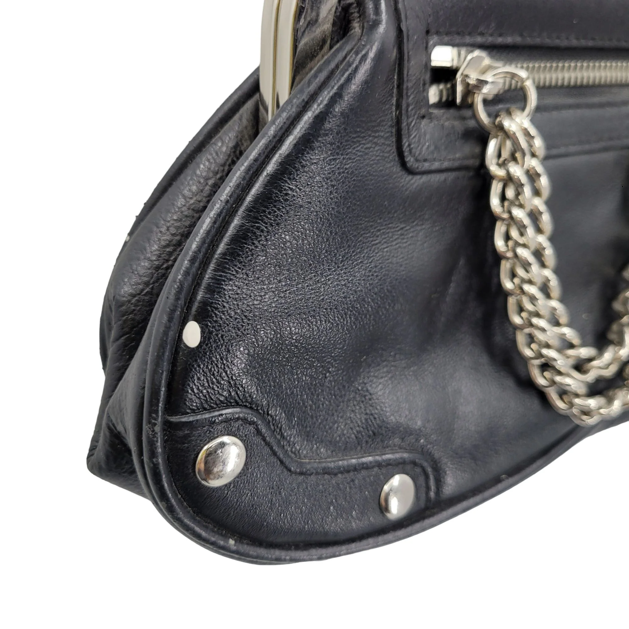 Vintage Leather Maxima Mini Top Handle Baguette Biker Punk Chain Black by Wilson - Image 6