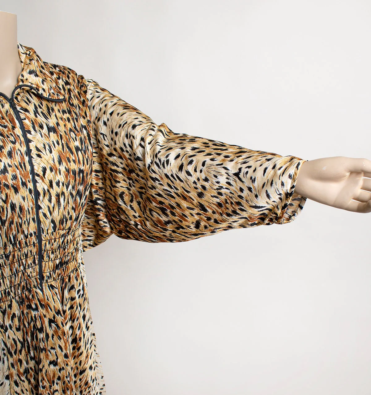 Vintage Leopard Print Robe - Nylon Animal Print Batwing Sleeve Smocked Floor Length Maxi Dressing Gown - 70s Large Xl - Image 8