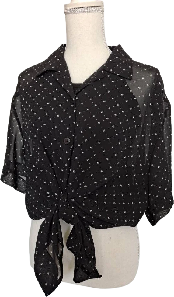 80s Vintage Black And White Blouse With Atomic Print By Leslie Fay Sportswear