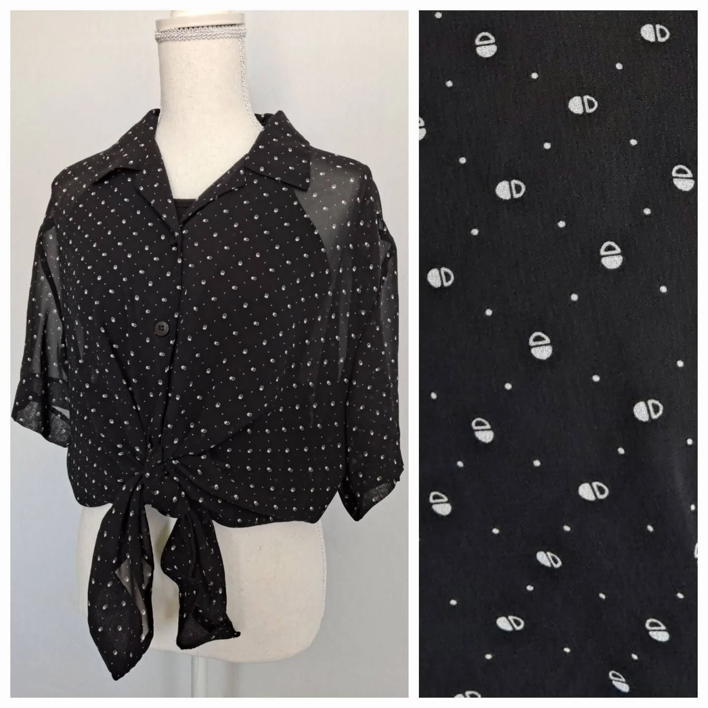 80s Vintage Black And White Blouse With Atomic Print By Leslie Fay Sportswear - Image 3