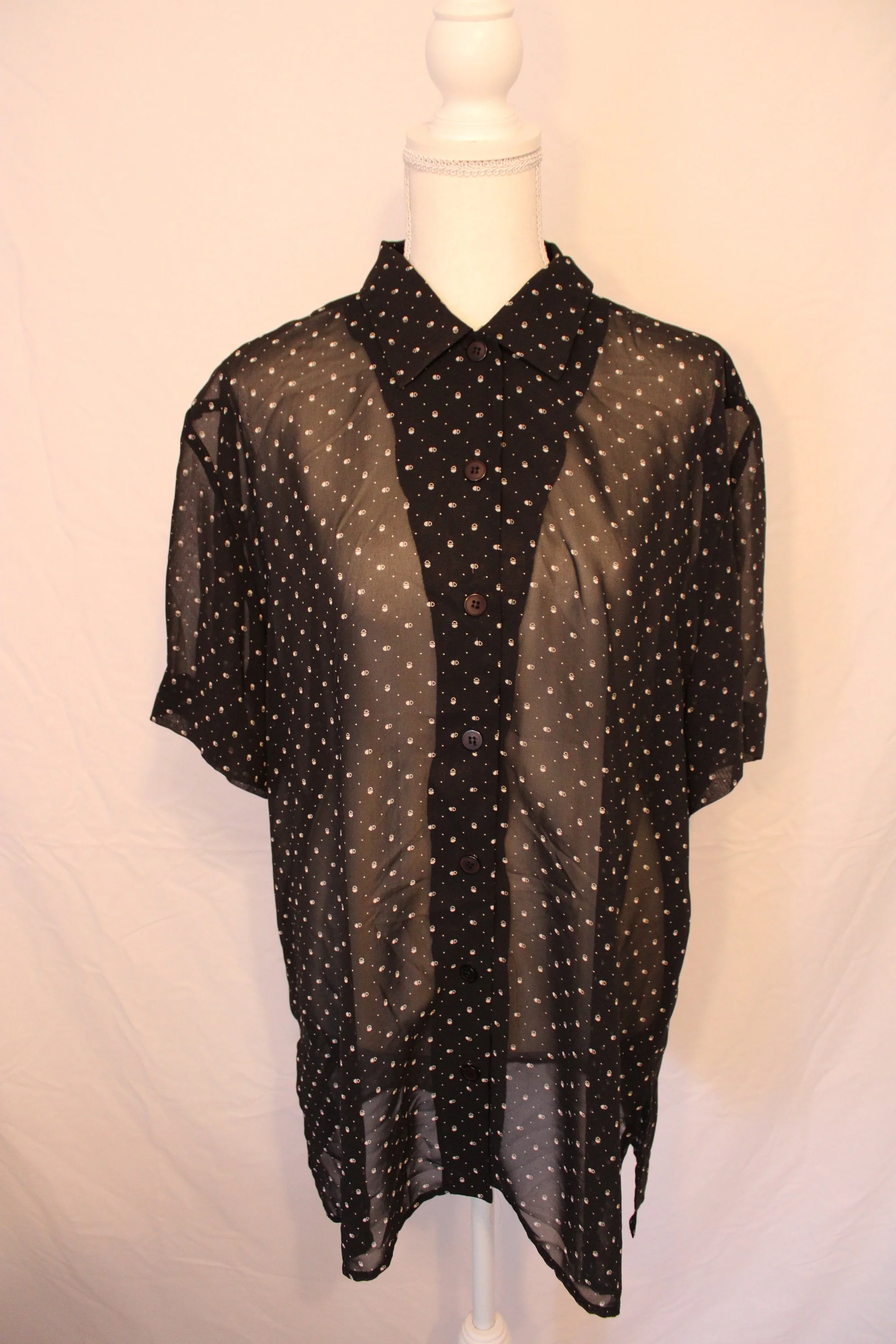 80s Vintage Black And White Blouse With Atomic Print By Leslie Fay Sportswear - Image 7