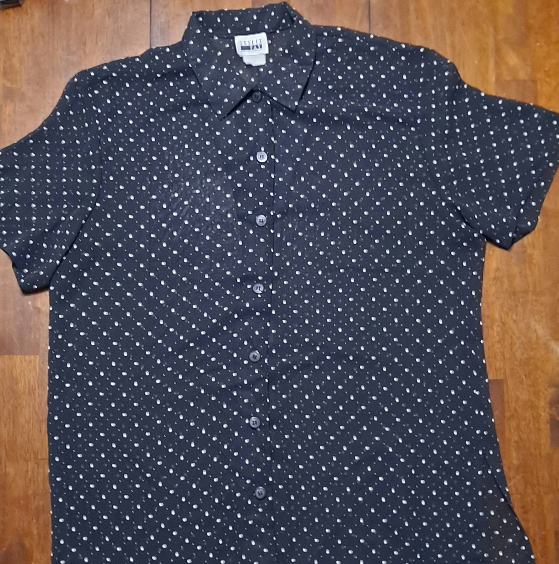 80s Vintage Black And White Blouse With Atomic Print By Leslie Fay Sportswear - Image 8