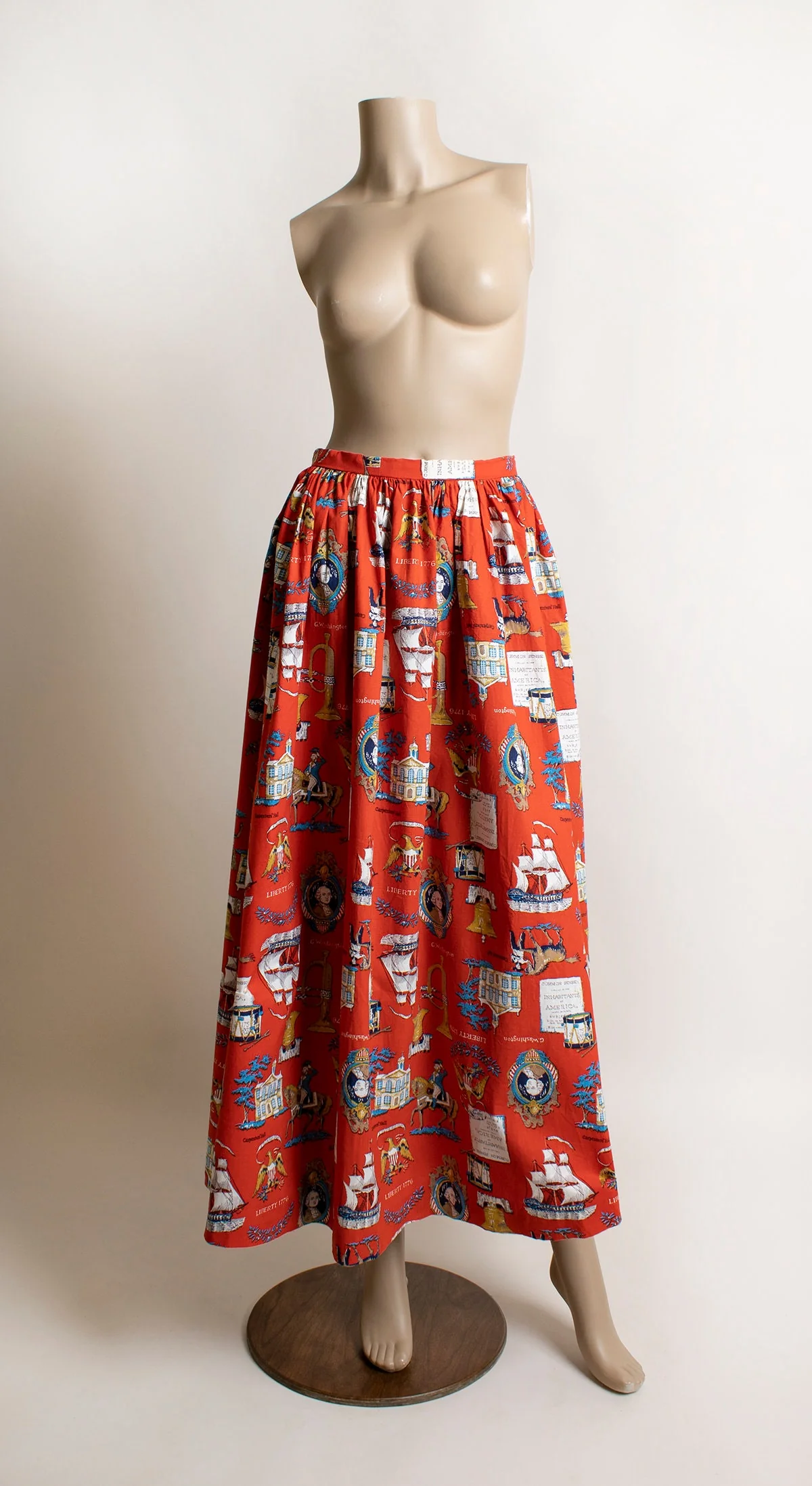 Vintage Liberty Skirt 70s Novelty Print George Washington 1776 Independence Maxi Skirt Red White Blue Small 27" Waist - Image 2