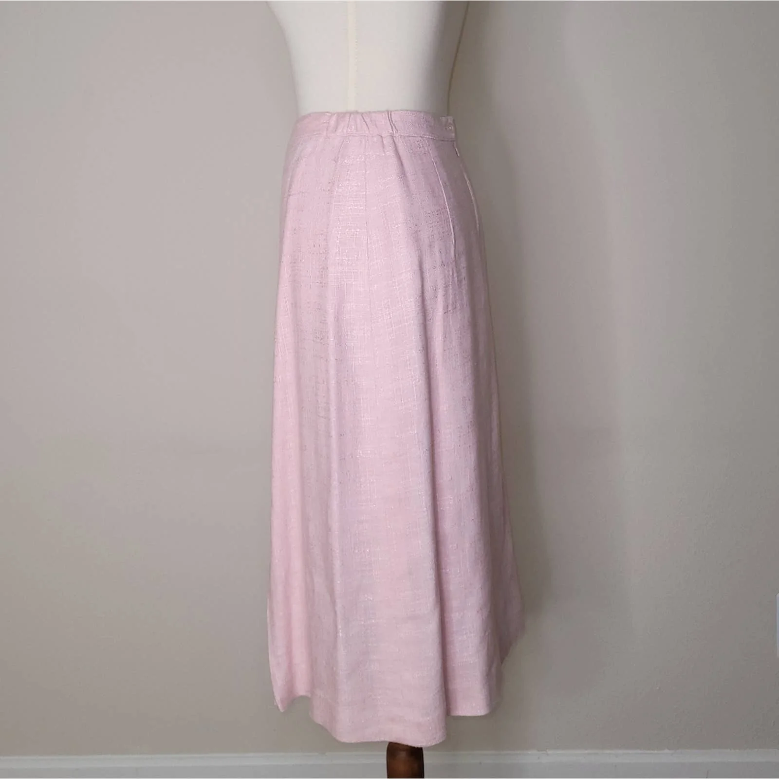 Vintage Light Pink Textured Pleated A-Line Skirt - Size Small - Image 4