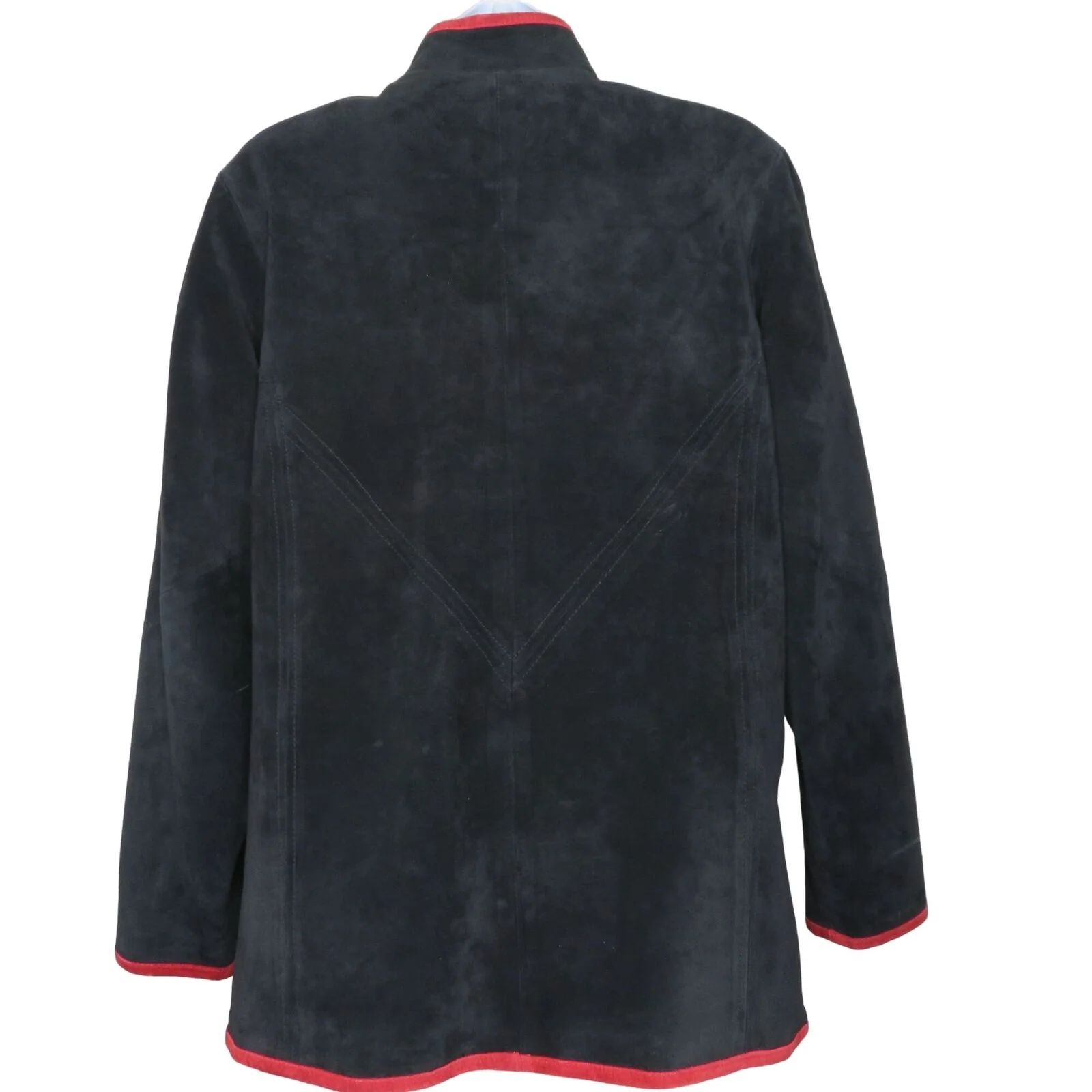 Vintage Linea Suede Leather Jacket Coat S Black Red Appliqué High Collar Pockets by Louis Dell' Olio - Image 2