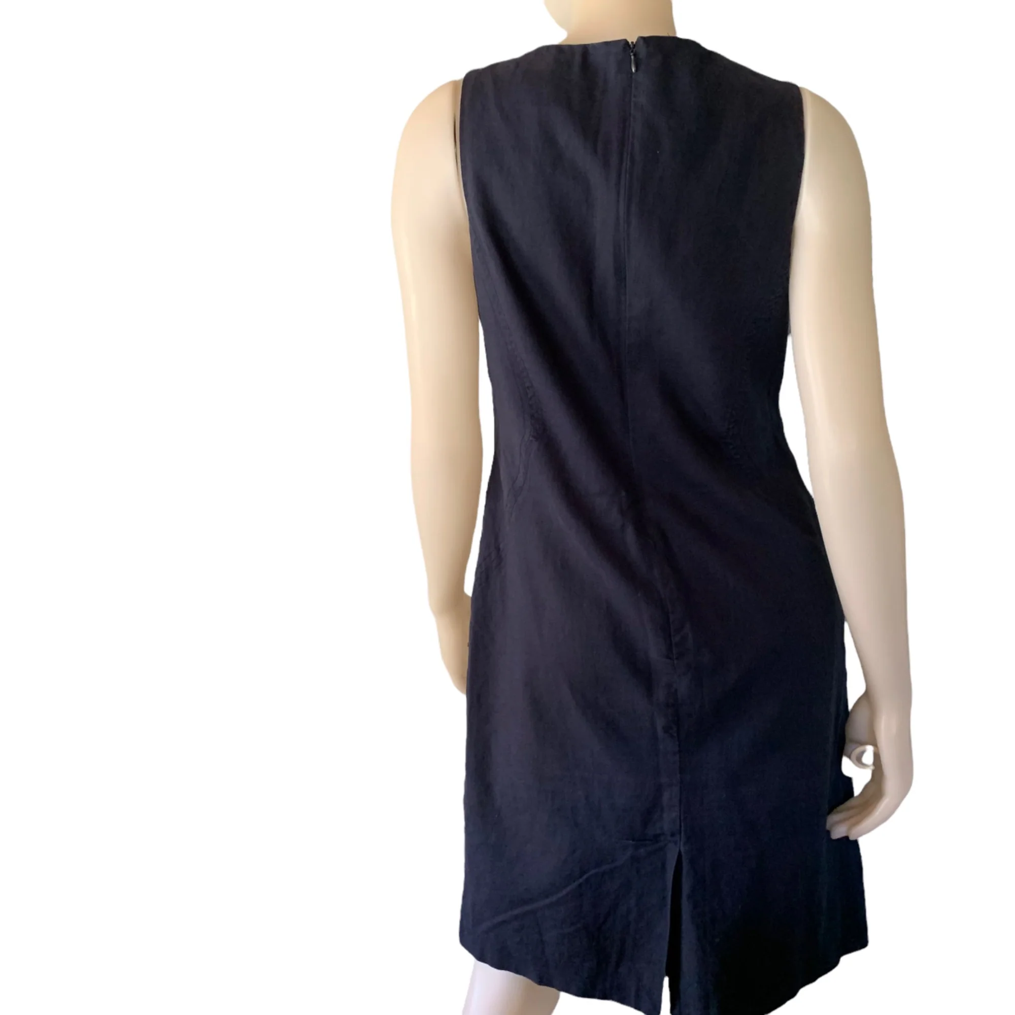 Vintage Linen Blend Shift Dress 8p Career Lined Square Neck Navy Blue by Chadwicks - Image 2