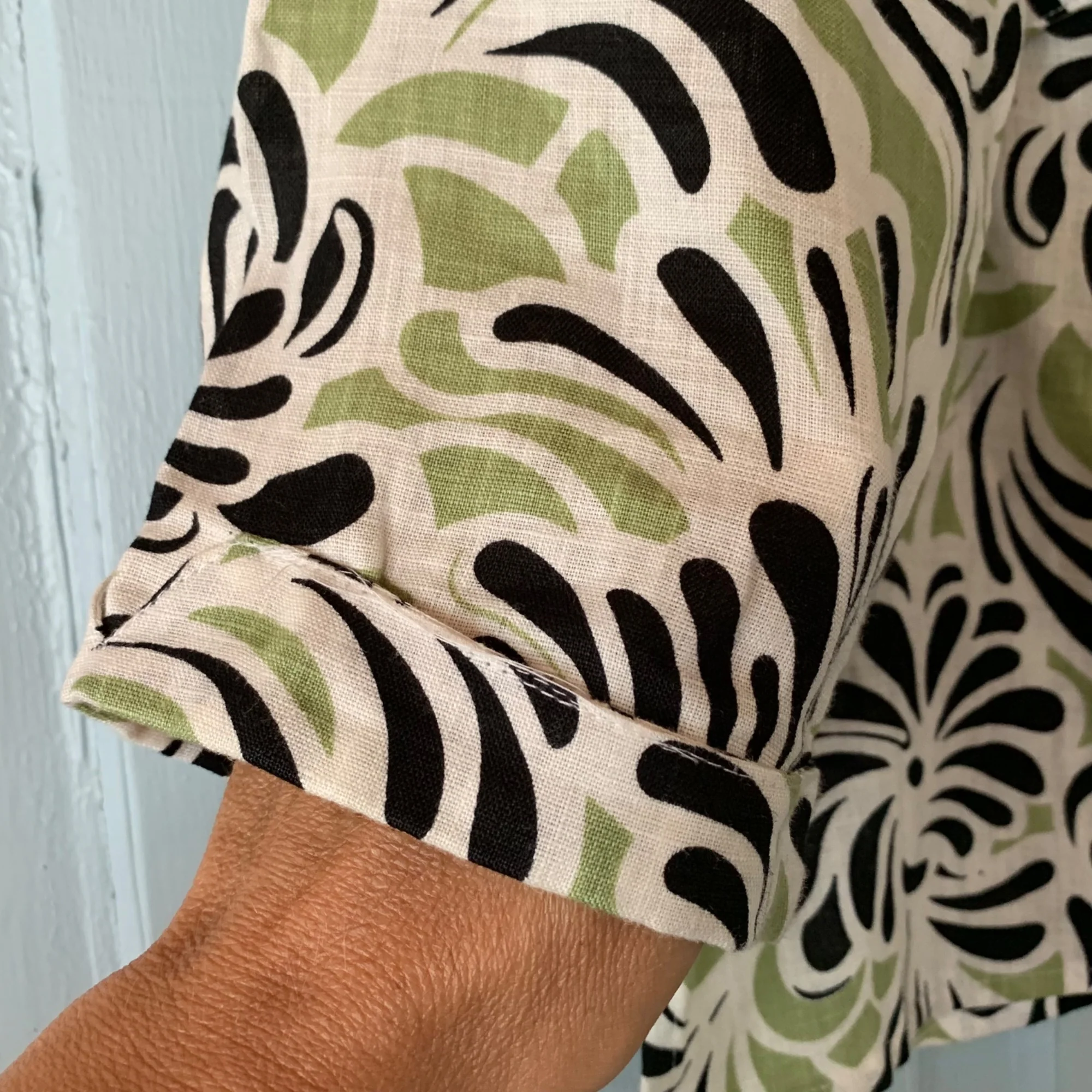 Vintage Linen Shirt L Print Jacket Side Buckle Lightweight Career by Carole Little - Image 5