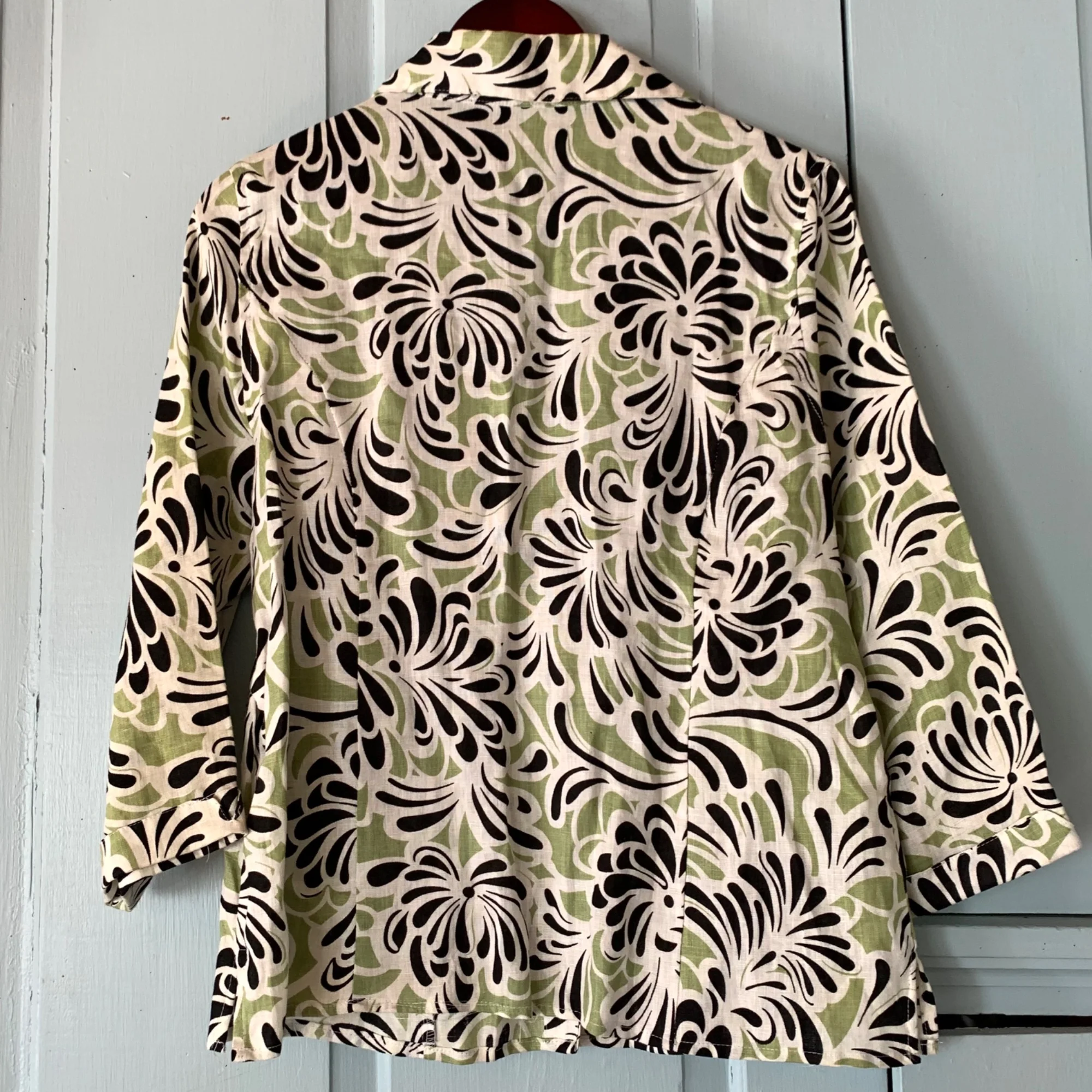 Vintage Linen Shirt L Print Jacket Side Buckle Lightweight Career by Carole Little - Image 7