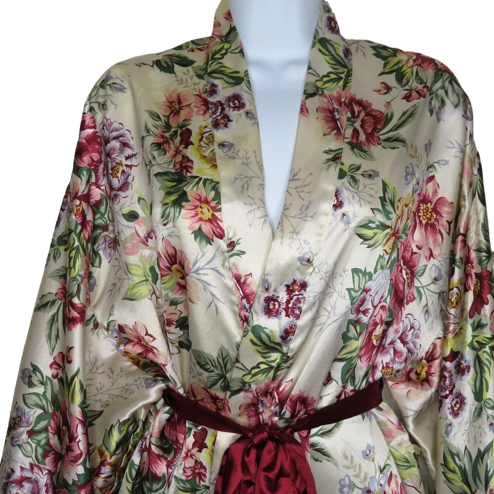Vintage Lingerie Robe M Floral Knee Length Belted Usa Made by Val Mode - Image 8