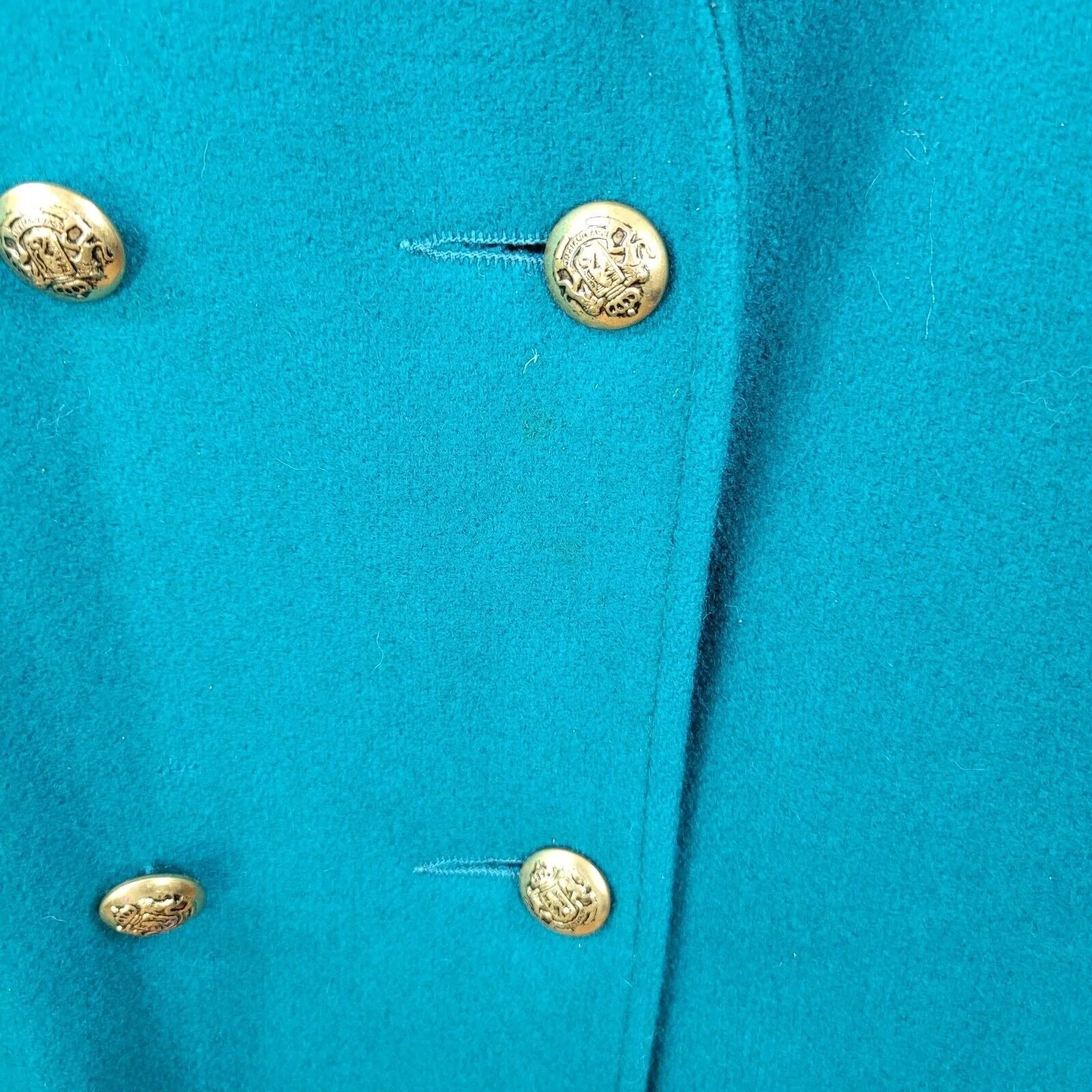 Vintage Long Coat Size 6/8 Wool Trench Coat Winter Duster Teal Double Breasted - Image 6