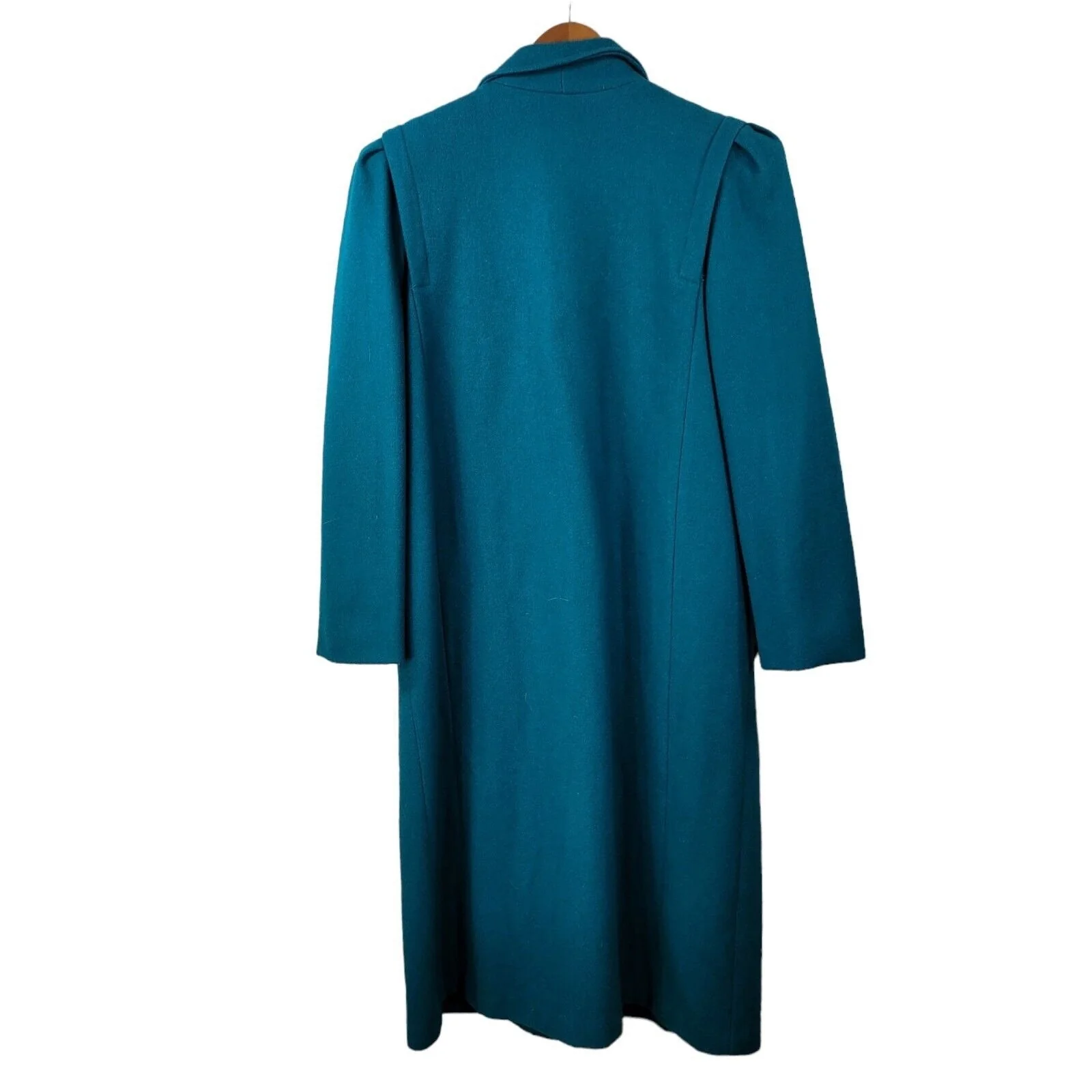 Vintage Long Coat Size 6/8 Wool Trench Coat Winter Duster Teal Double Breasted - Image 8