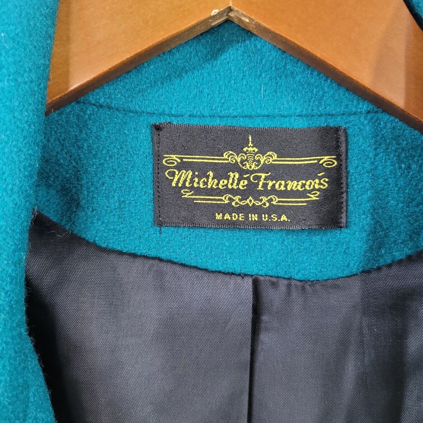 Vintage Long Coat Size 6/8 Wool Trench Coat Winter Duster Teal Double Breasted - Image 9