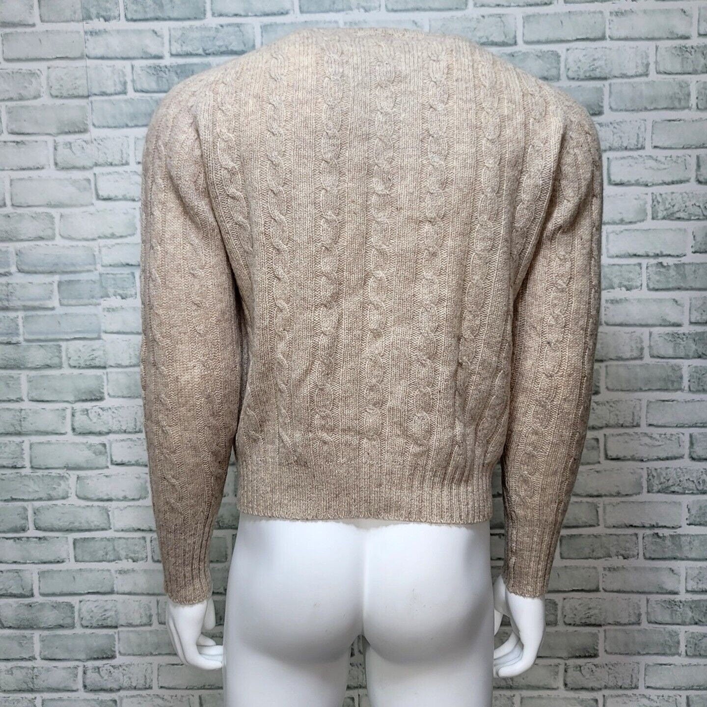 80s/90s Wool Oatmeal Beige Cable Knit Sweater By Lord Jeff - Image 2