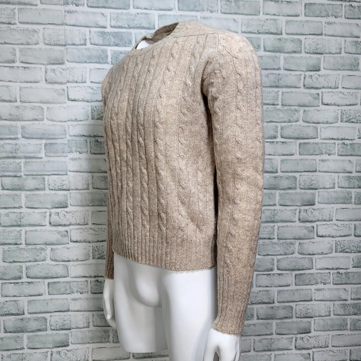 80s/90s Wool Oatmeal Beige Cable Knit Sweater By Lord Jeff - Image 4
