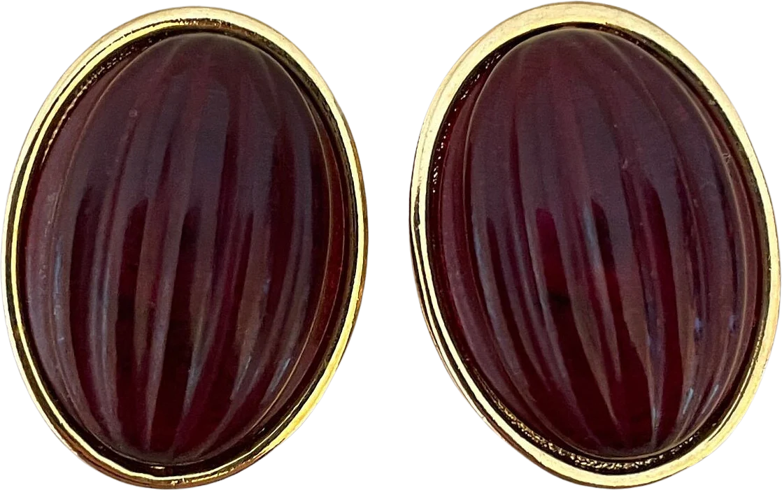 Vintage Lucite Melon Cabochon Signed Designer Clip-On Statement Earrings by Liz Claiborne