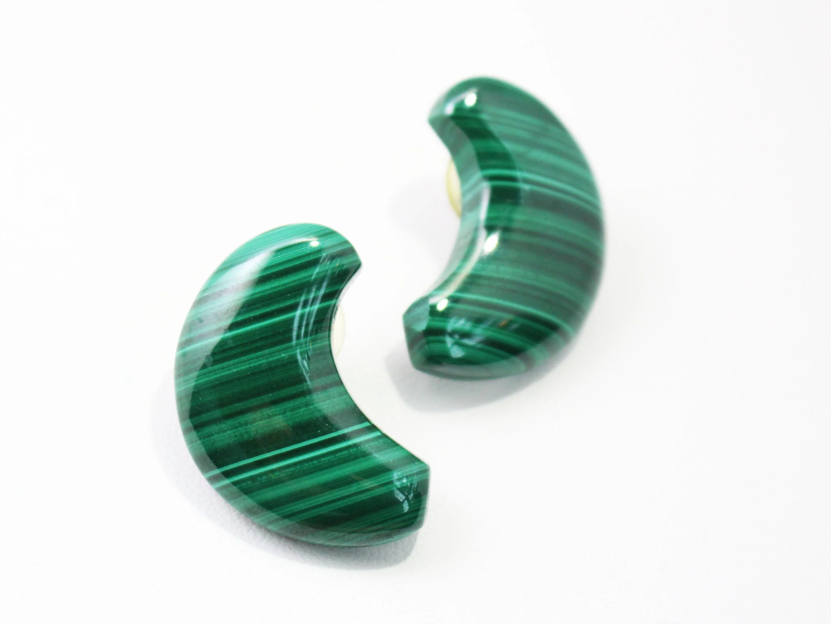 Vintage Malachite Crescent Stud Earrings - Image 3