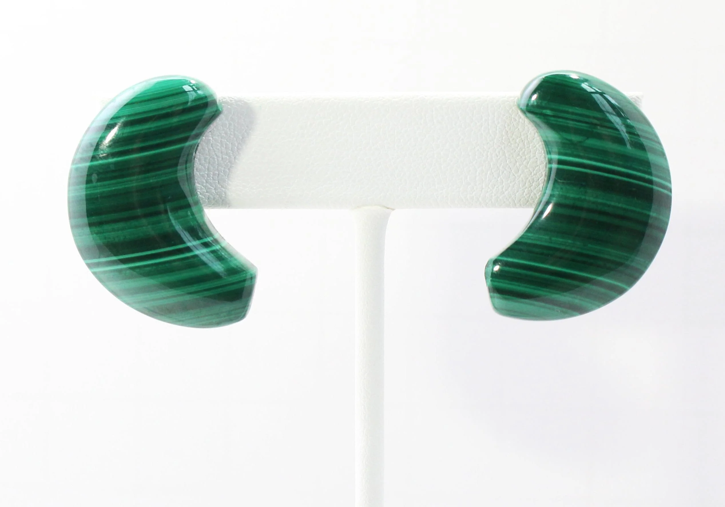 Vintage Malachite Crescent Stud Earrings - Image 6
