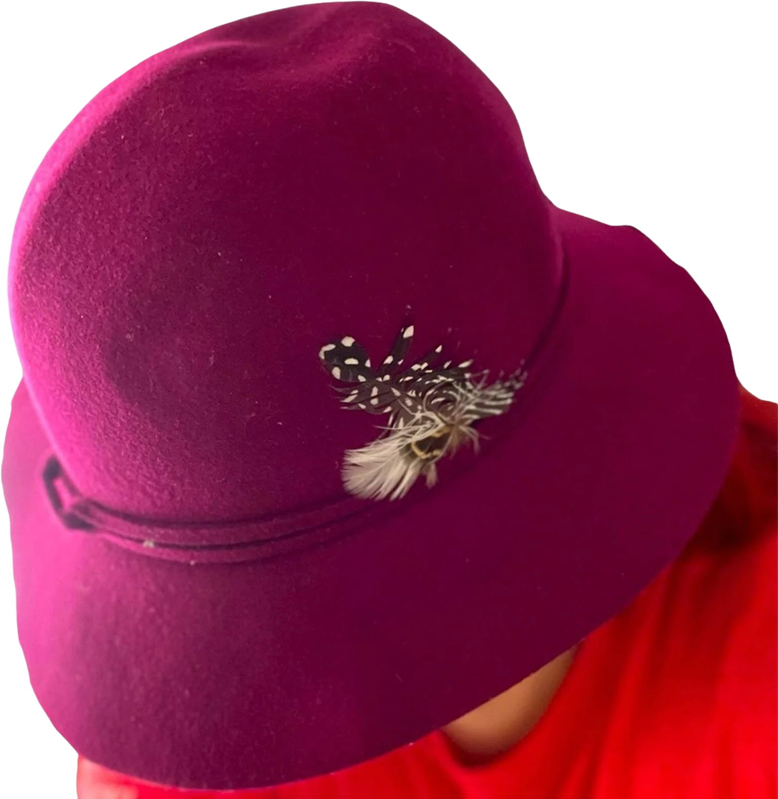 Vintage Maroon British Feather Wool Felt Autumn Winter Hat 60s Bridgerton - Image 2