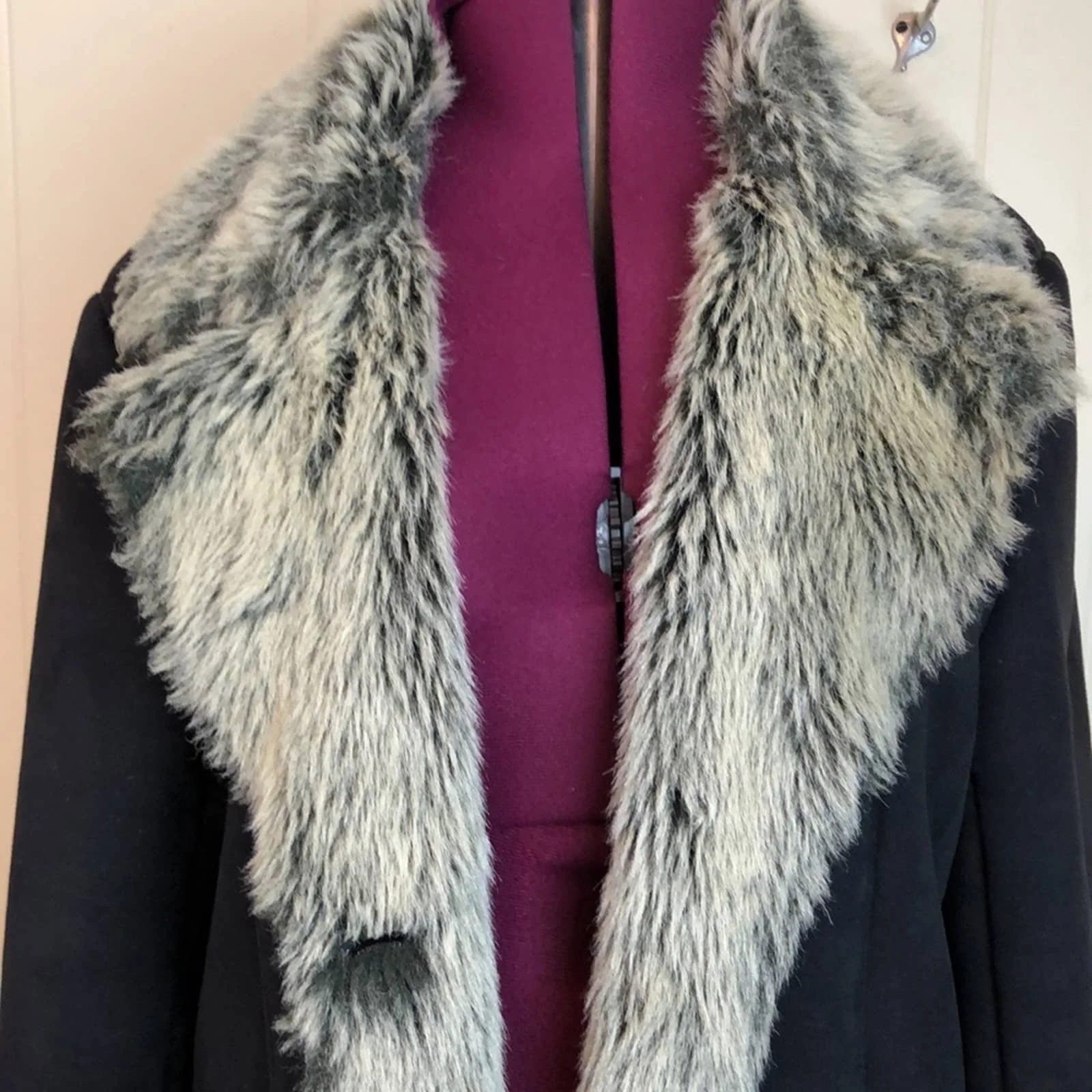 Vintage Marvin Richards Black Overcoat Faux Fur Liner Classic Classy Warm by Marvin Richards - Image 3