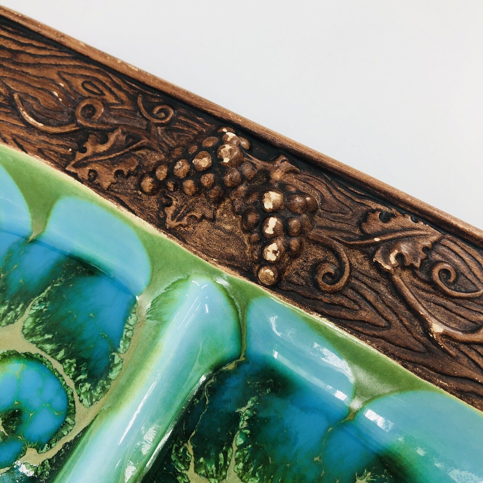 Vintage Mcm Divided Serving Plate Tray Turquoise Blue Green Gold by Treasure Craft - Image 5