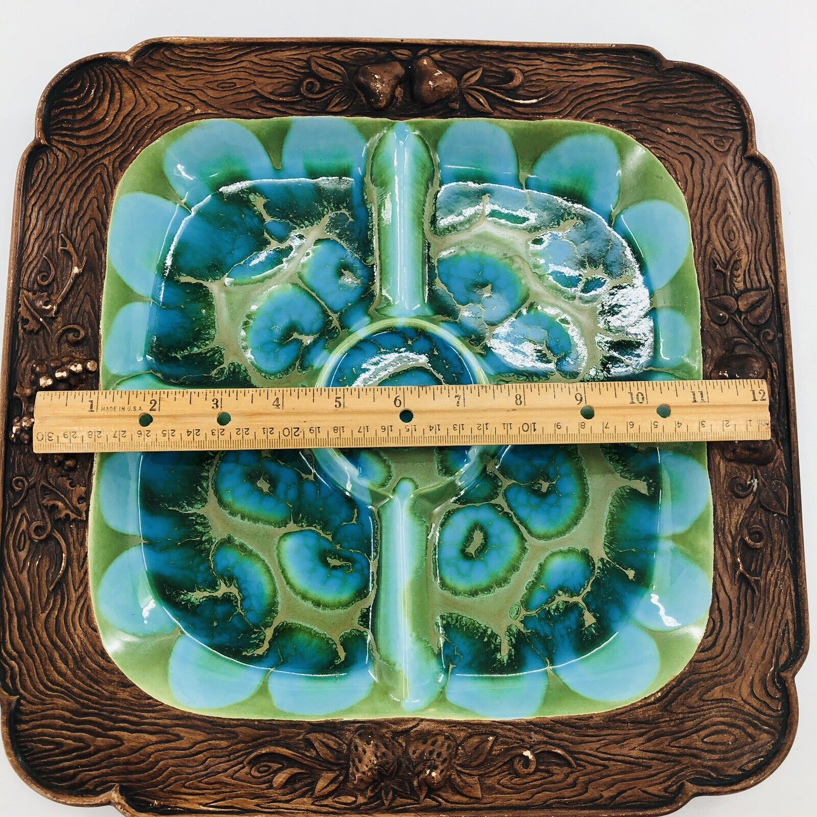Vintage Mcm Divided Serving Plate Tray Turquoise Blue Green Gold by Treasure Craft - Image 7