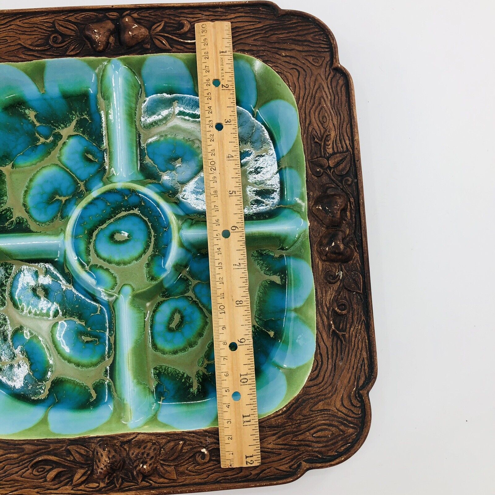 Vintage Mcm Divided Serving Plate Tray Turquoise Blue Green Gold by Treasure Craft - Image 8