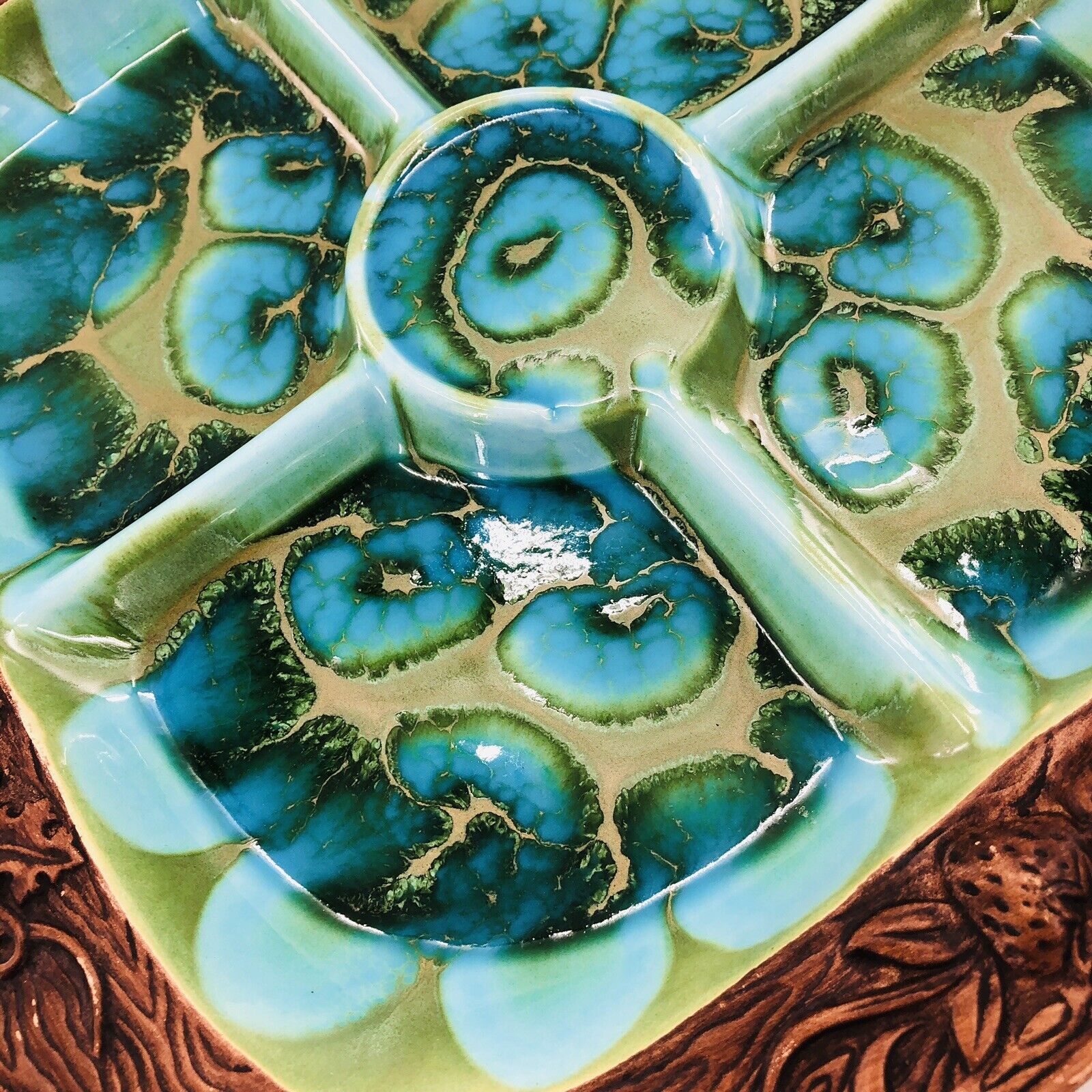 Vintage Mcm Divided Serving Plate Tray Turquoise Blue Green Gold by Treasure Craft - Image 9