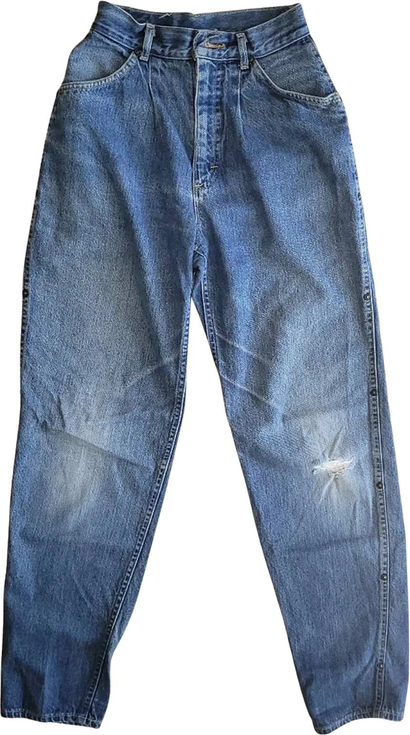 Vintage Medium Blue Wash High Waist Denim Jeans - Xxs by Lee